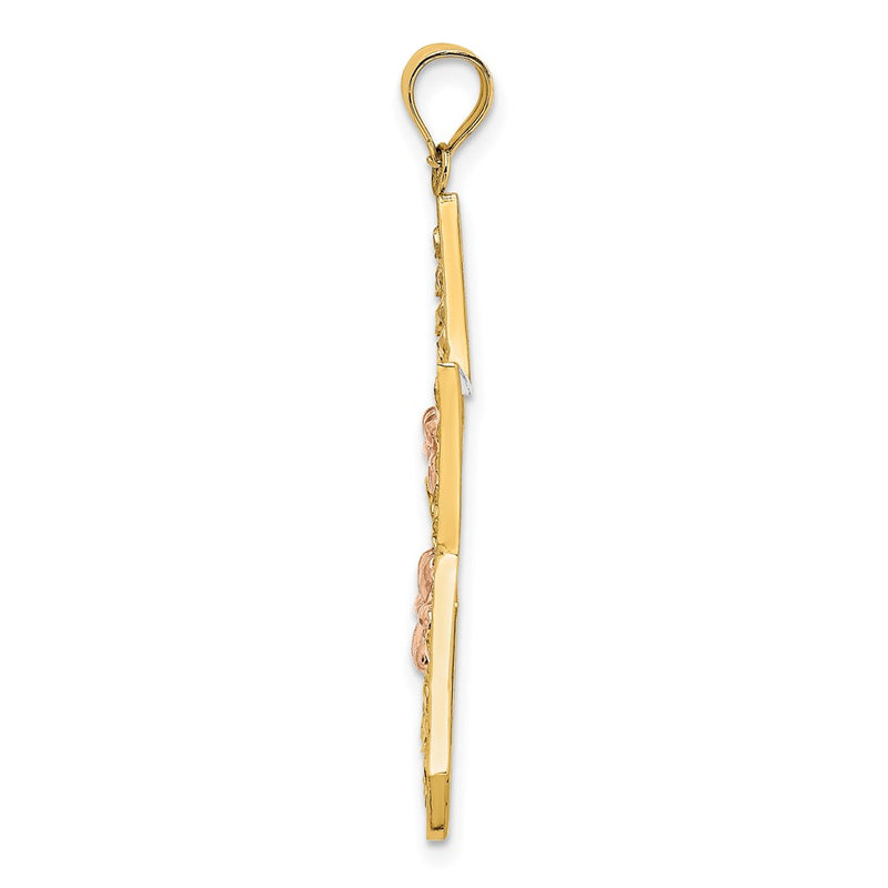 14k Two-tone Gold w/White Rhodium Star w/Flowers Charm