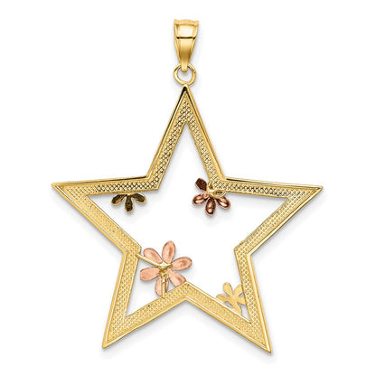 14k Two-tone Gold w/White Rhodium Star w/Flowers Charm