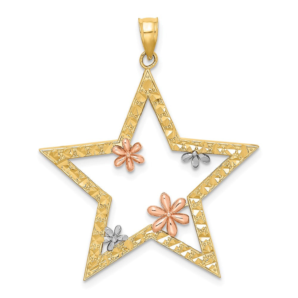 14k Two-tone Gold w/White Rhodium Star w/Flowers Charm