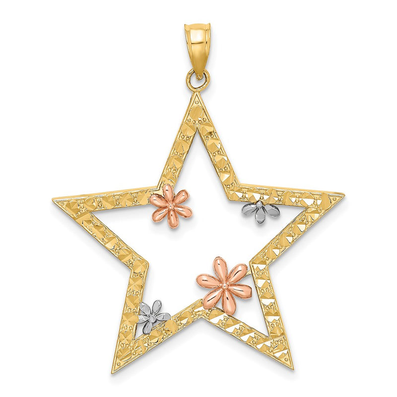 14k Two-tone Gold w/White Rhodium Star w/Flowers Charm