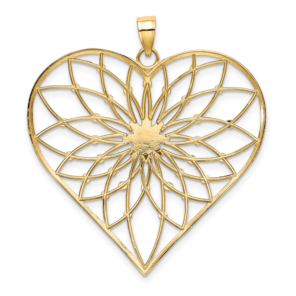 14k Yellow & Rhodium Gold with White Rhodium Diamond-cut Large Filigree Heart Pendant