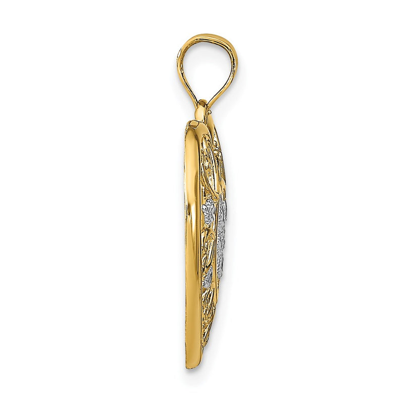 14k Yellow & Rhodium Gold w/Rhodium Cut-Out Filigree Heart Charm