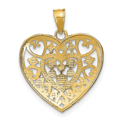 14k Yellow & Rhodium Gold w/Rhodium Cut-Out Filigree Heart Charm