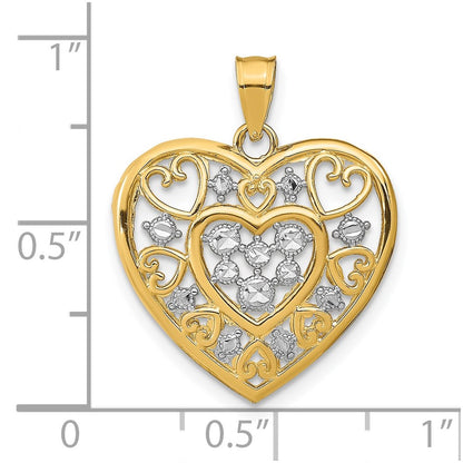 14k Yellow & Rhodium Gold w/Rhodium Cut-Out Filigree Heart Charm