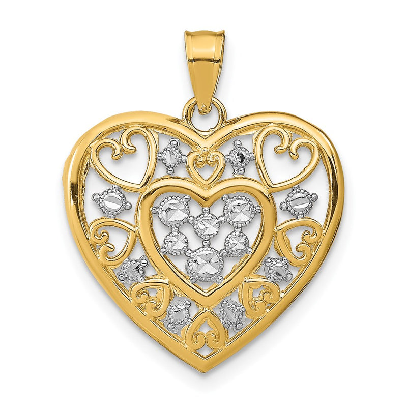 14k Yellow & Rhodium Gold w/Rhodium Cut-Out Filigree Heart Charm
