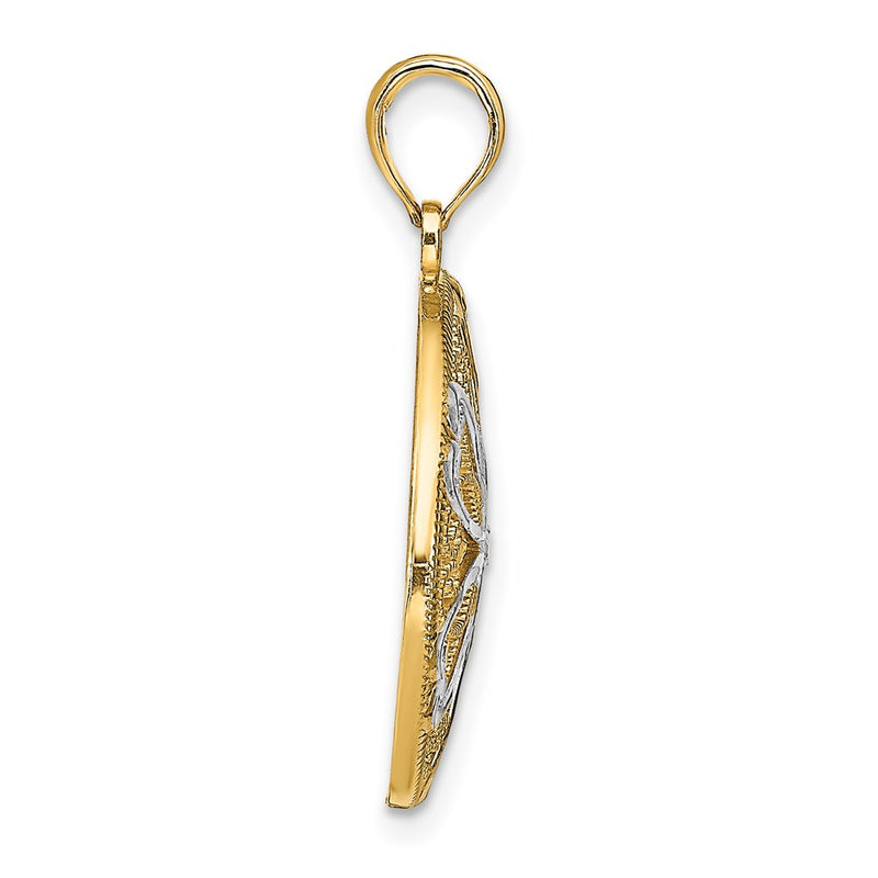 14k Yellow & Rhodium Gold w/Rhodium Cut-Out Filigree Flower and Heart Charm