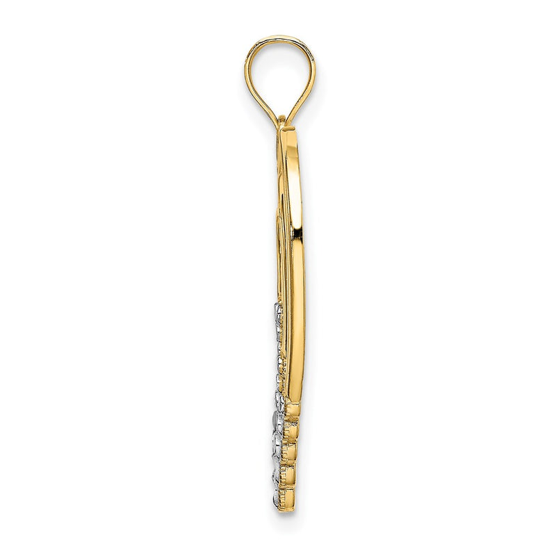 14k Yellow & Rhodium Gold w/ Rhodium Diamond-cut Polished 3-Hearts Charm
