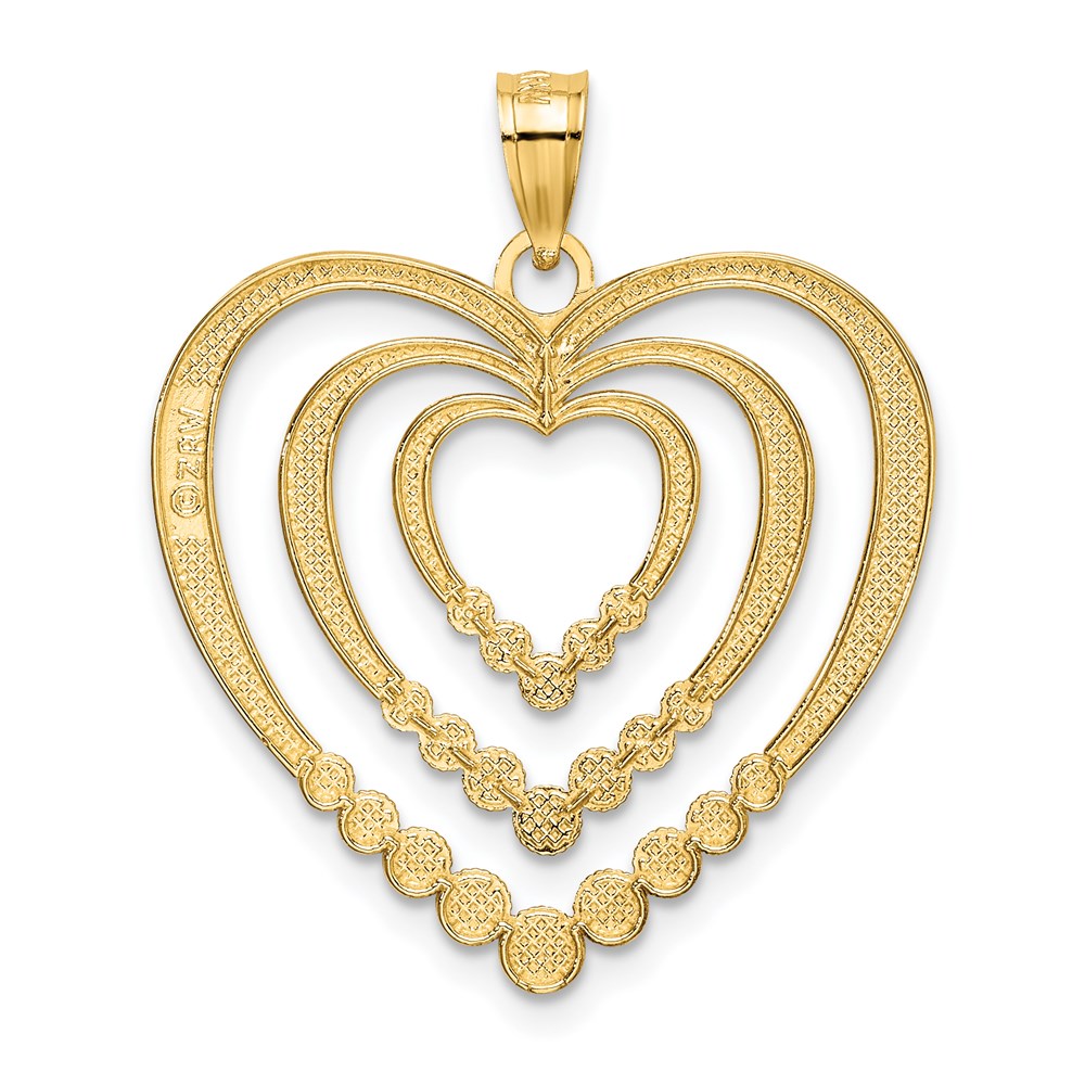 14k Yellow & Rhodium Gold w/ Rhodium Diamond-cut Polished 3-Hearts Charm