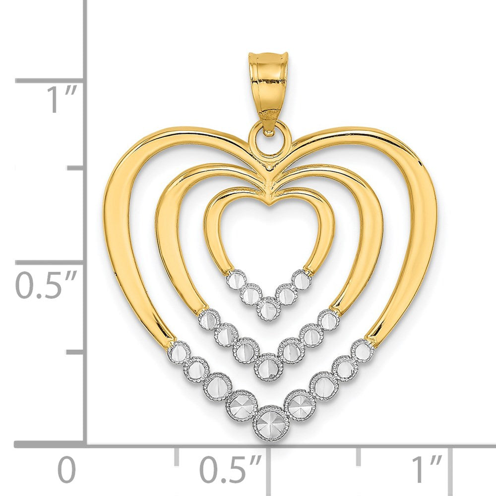 14k Yellow & Rhodium Gold w/ Rhodium Diamond-cut Polished 3-Hearts Charm