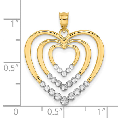 14k Yellow & Rhodium Gold w/ Rhodium Diamond-cut Polished 3-Hearts Charm