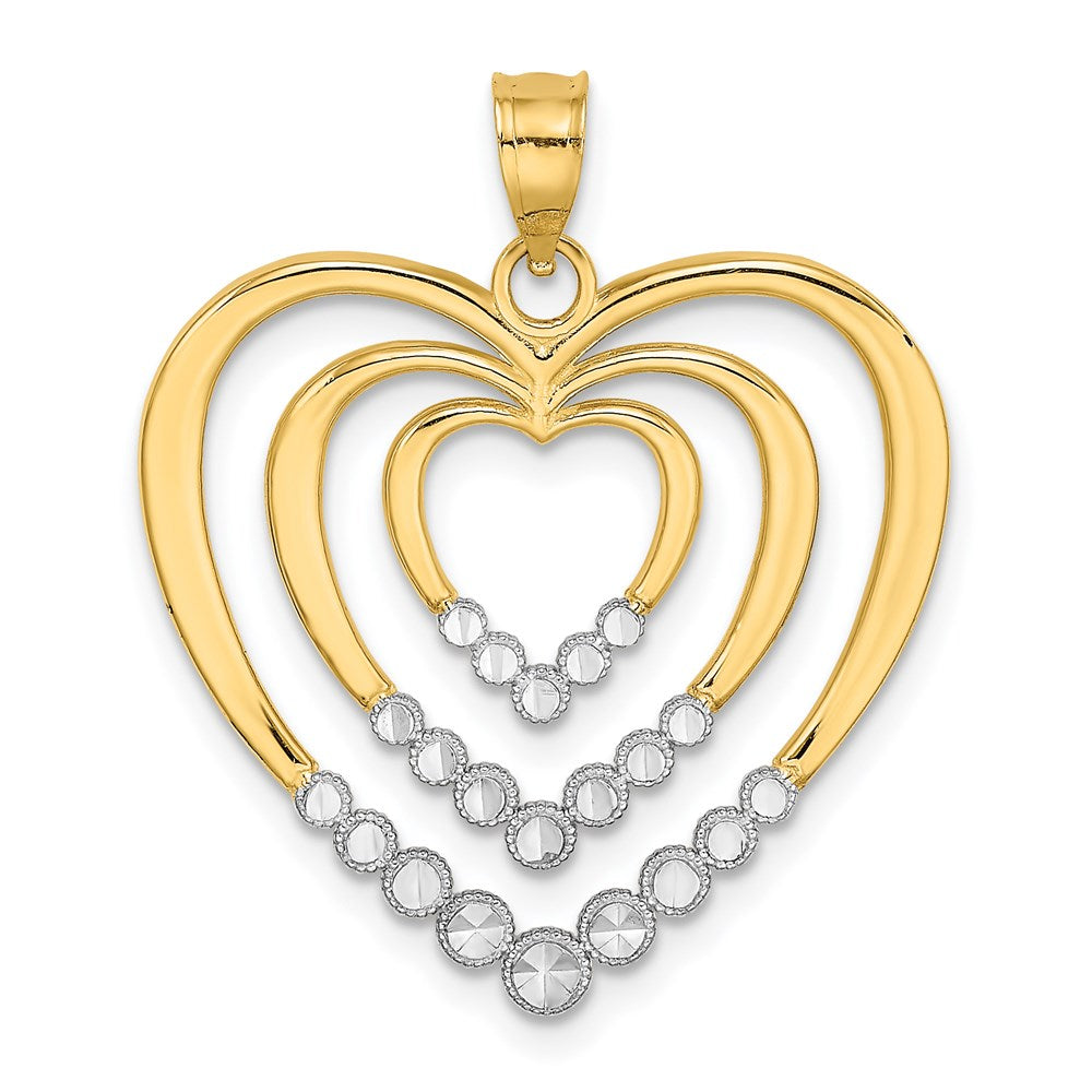 14k Yellow & Rhodium Gold w/ Rhodium Diamond-cut Polished 3-Hearts Charm