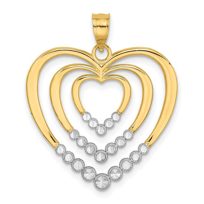 14k Yellow & Rhodium Gold w/ Rhodium Diamond-cut Polished 3-Hearts Charm