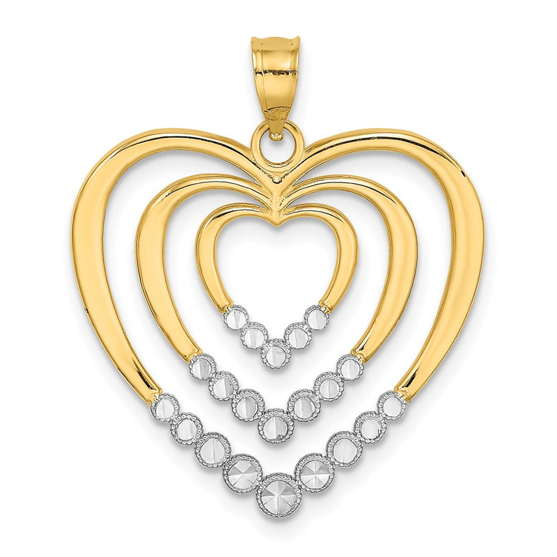 14k Yellow & Rhodium Gold w/ Rhodium Diamond-cut Polished 3-Hearts Charm