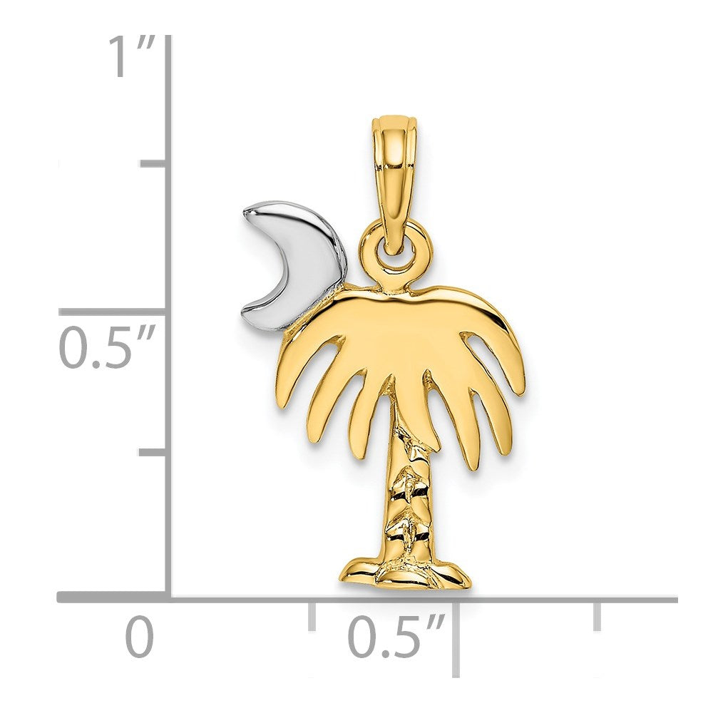 14k Yellow & Rhodium Gold W/ Rhodium Polished Charelston Palm Tree Charm