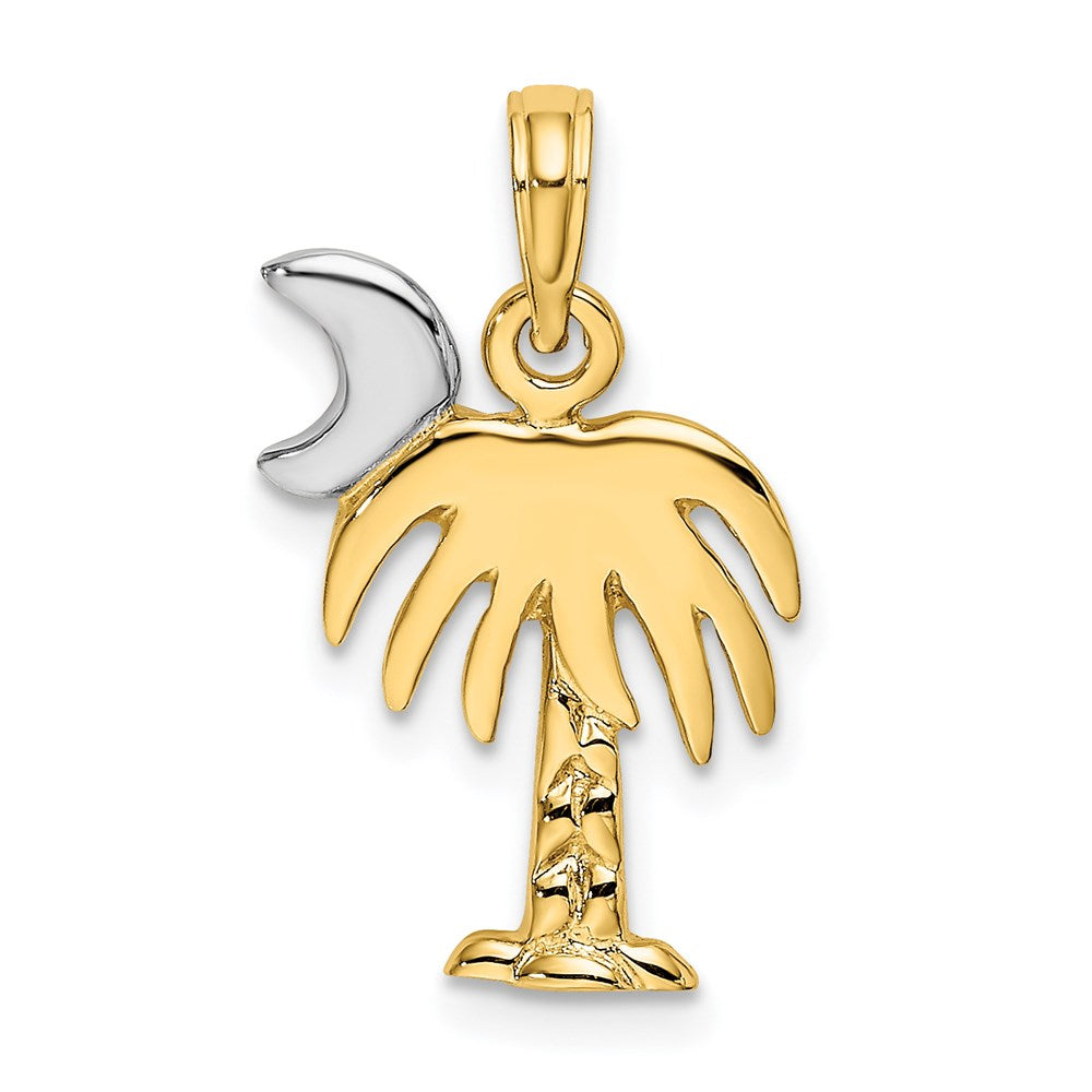 14k Yellow & Rhodium Gold W/ Rhodium Polished Charelston Palm Tree Charm