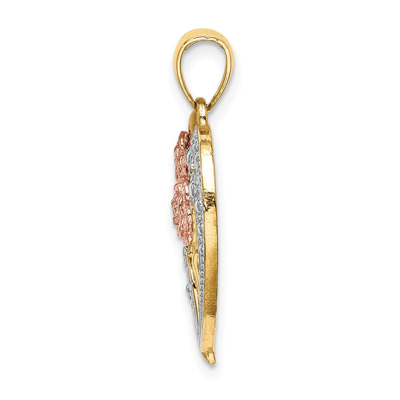 14k Two-tone Gold Two-tone Gold w/ White Rhodium Flower Heart Charm