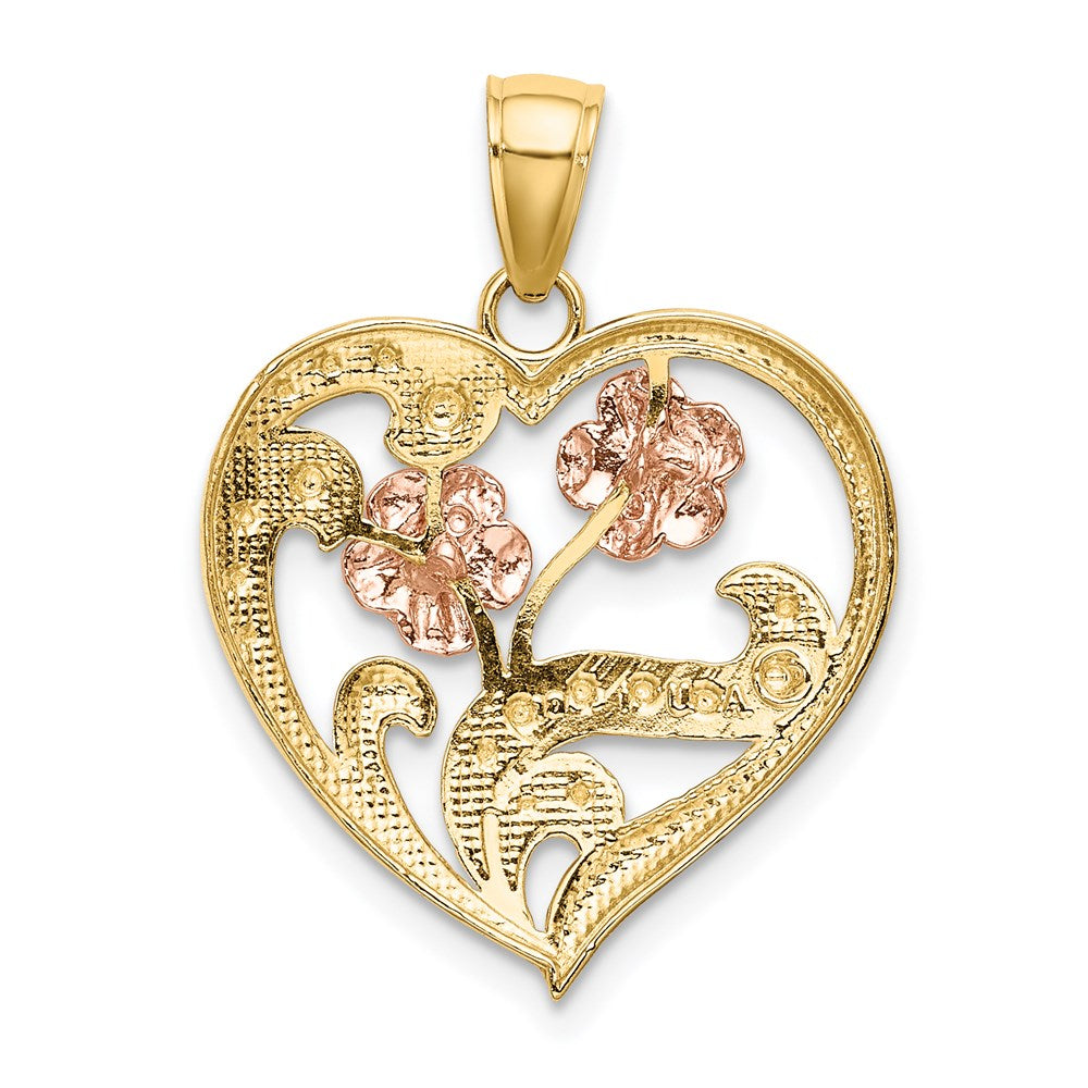14k Two-tone Gold Two-tone Gold w/ White Rhodium Flower Heart Charm
