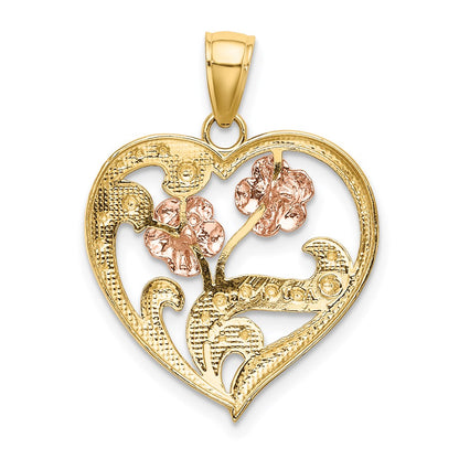 14k Two-tone Gold Two-tone Gold w/ White Rhodium Flower Heart Charm