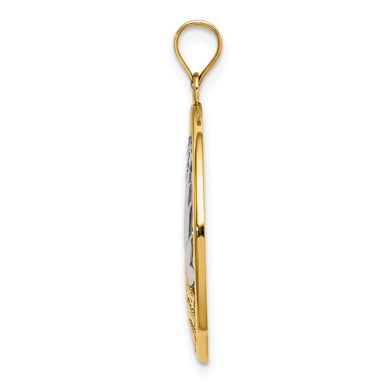 14k Yellow & Rhodium Gold /Rhodium Sunsetand Water In CircleCharm