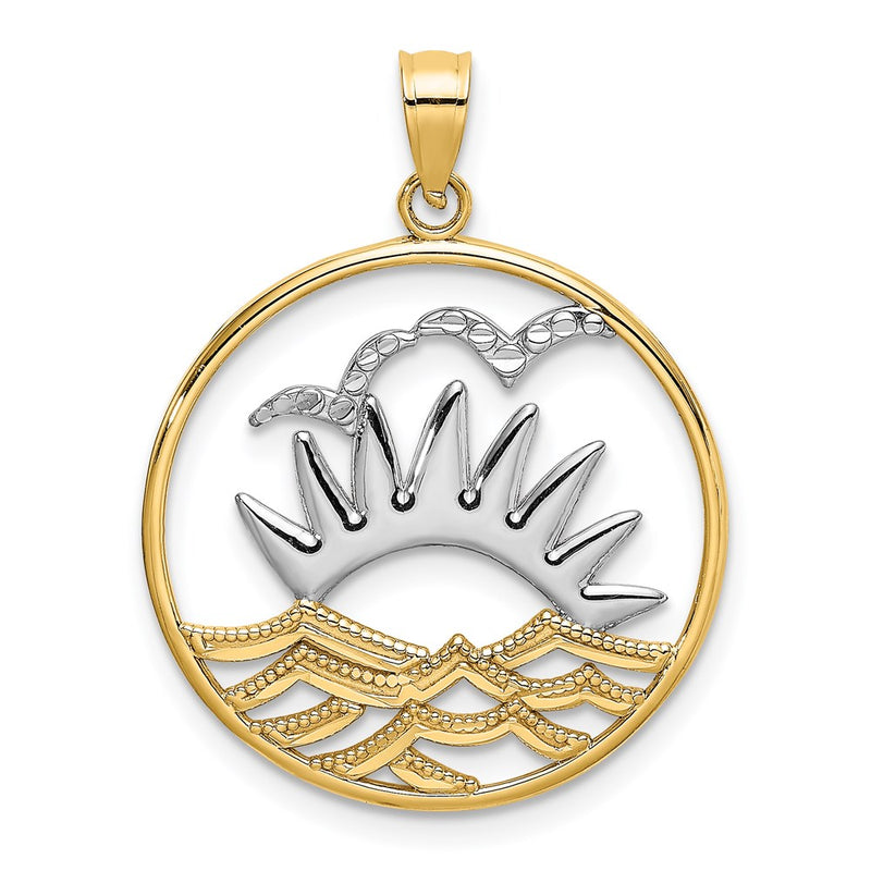 14k Yellow & Rhodium Gold /Rhodium Sunsetand Water In CircleCharm