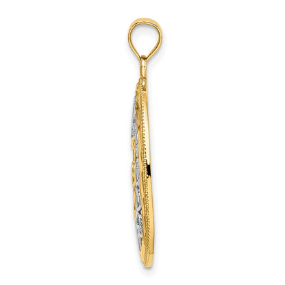 14k Yellow & Rhodium Gold w/Rhodium LOVE Filigree Accent Oval Charm