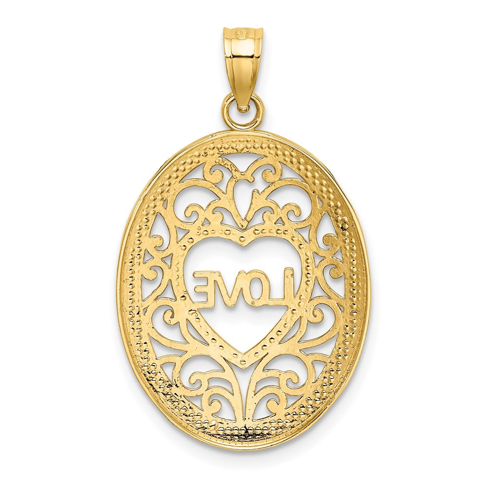 14k Yellow & Rhodium Gold w/Rhodium LOVE Filigree Accent Oval Charm
