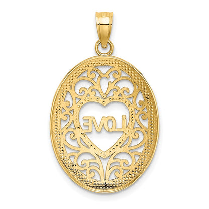 14k Yellow & Rhodium Gold w/Rhodium LOVE Filigree Accent Oval Charm