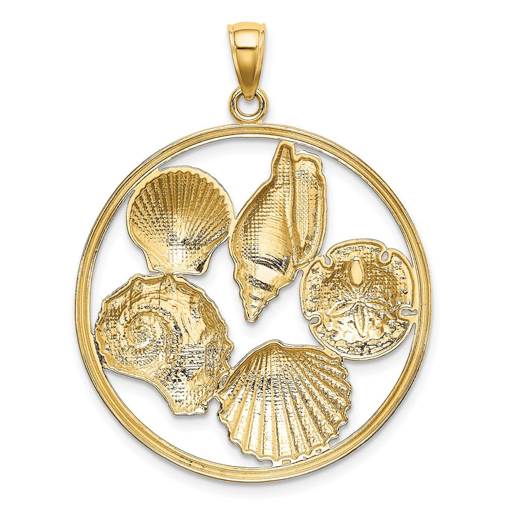 14k Yellow & Rhodium Gold w/Rhodium Shell Cluster in Circle Charm
