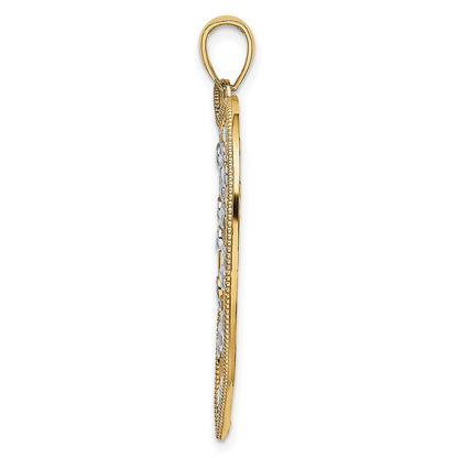 14k Yellow & Rhodium Gold with White Rhodium Diamond-cut Large Heart Pendant