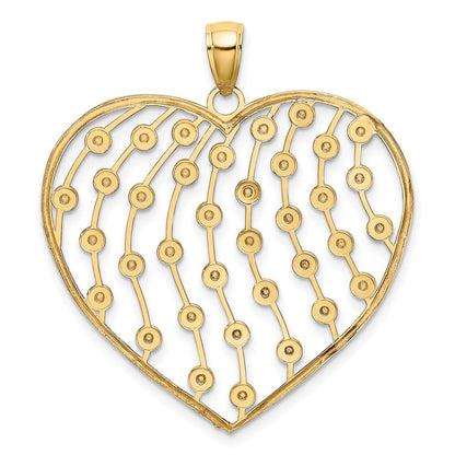 14k Yellow & Rhodium Gold with White Rhodium Diamond-cut Large Heart Pendant