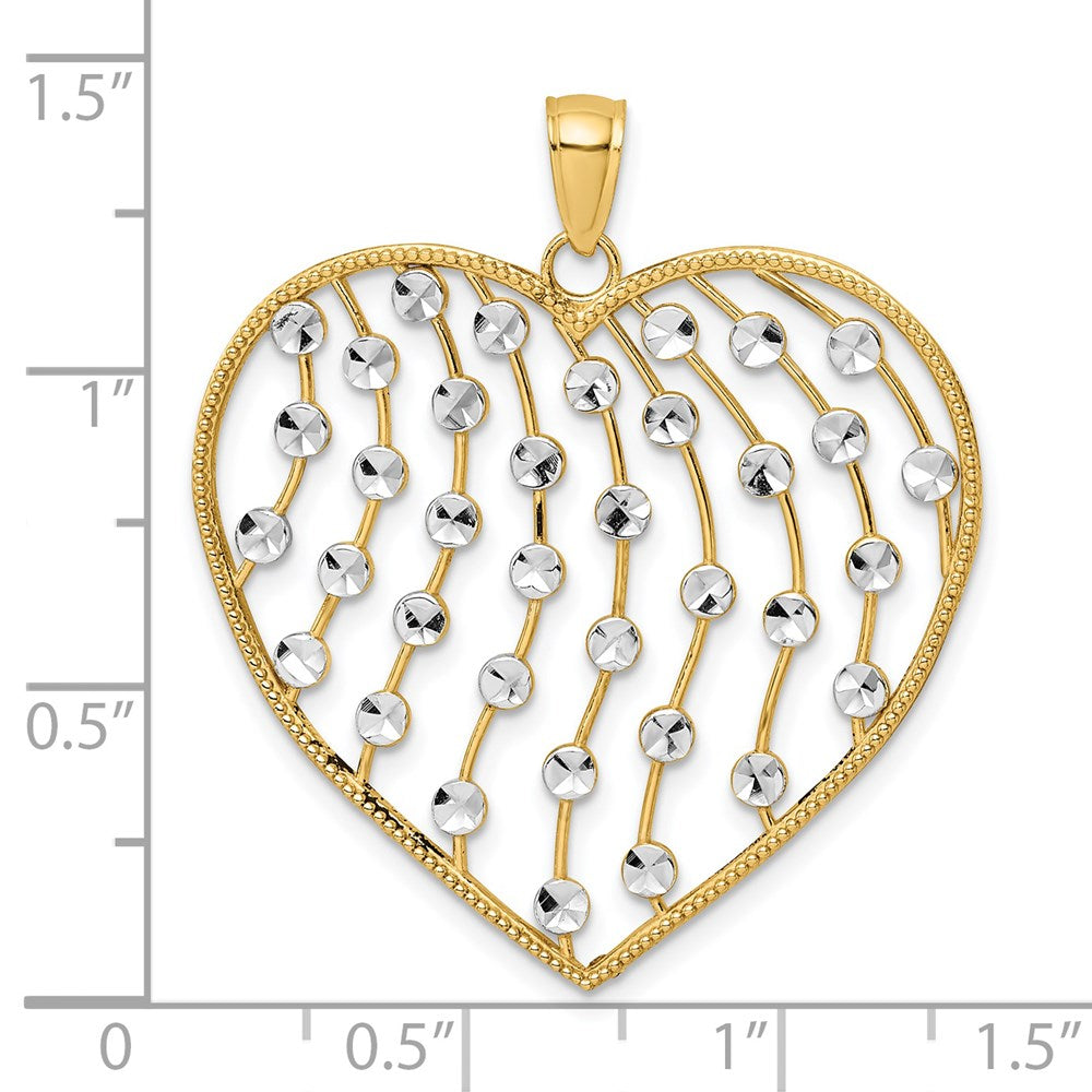 14k Yellow & Rhodium Gold with White Rhodium Diamond-cut Large Heart Pendant