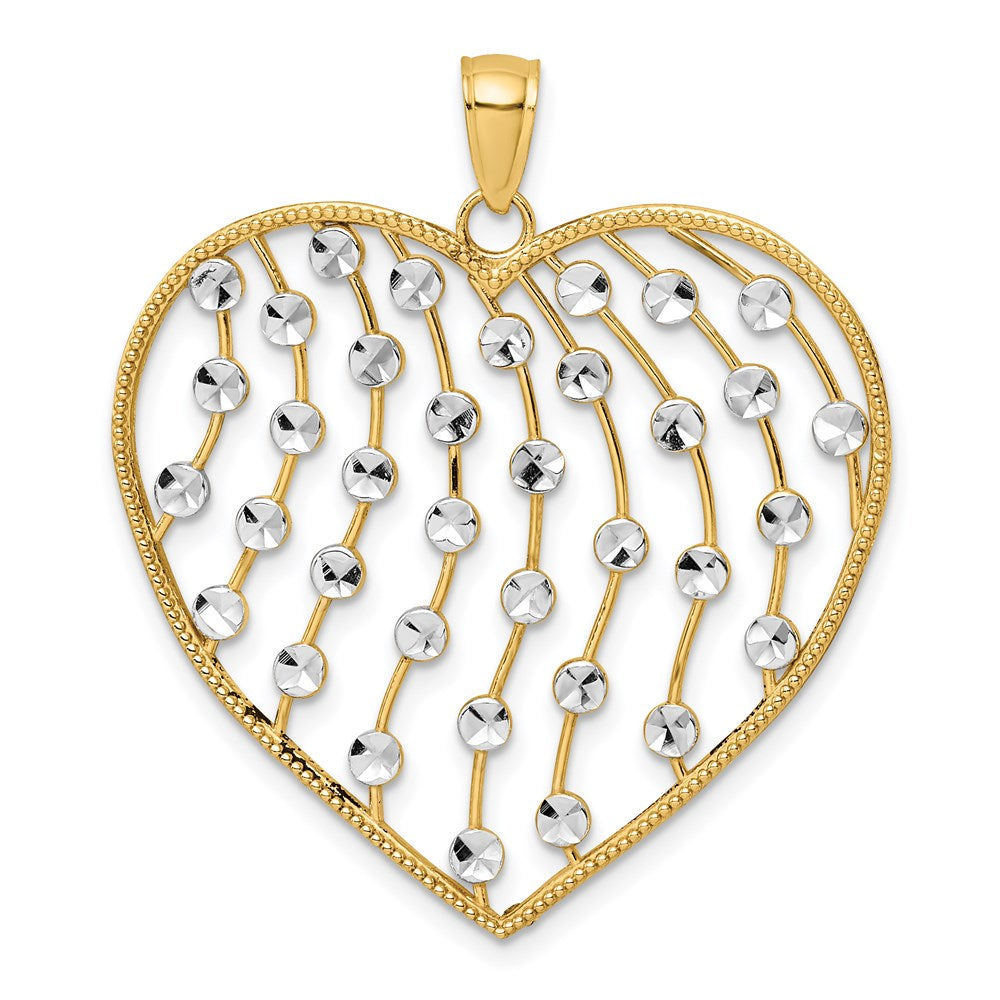 14k Yellow & Rhodium Gold with White Rhodium Diamond-cut Large Heart Pendant