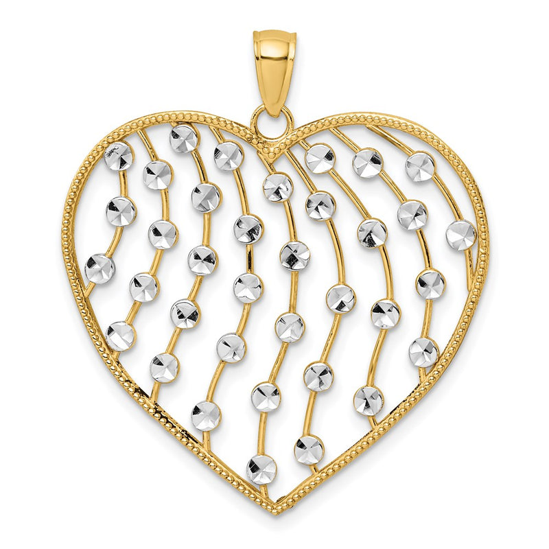 14k Yellow & Rhodium Gold with White Rhodium Diamond-cut Large Heart Pendant