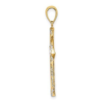 14k Yellow & Rhodium Gold w/ Rhodium and D/C Reversible Cross Charm