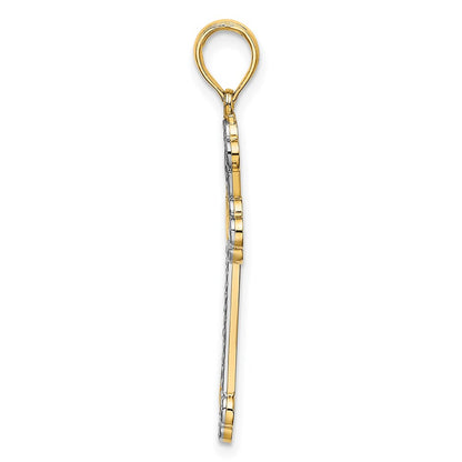 14k Yellow & Rhodium Gold W/ Rhodium D/C Reversible Cross Charm