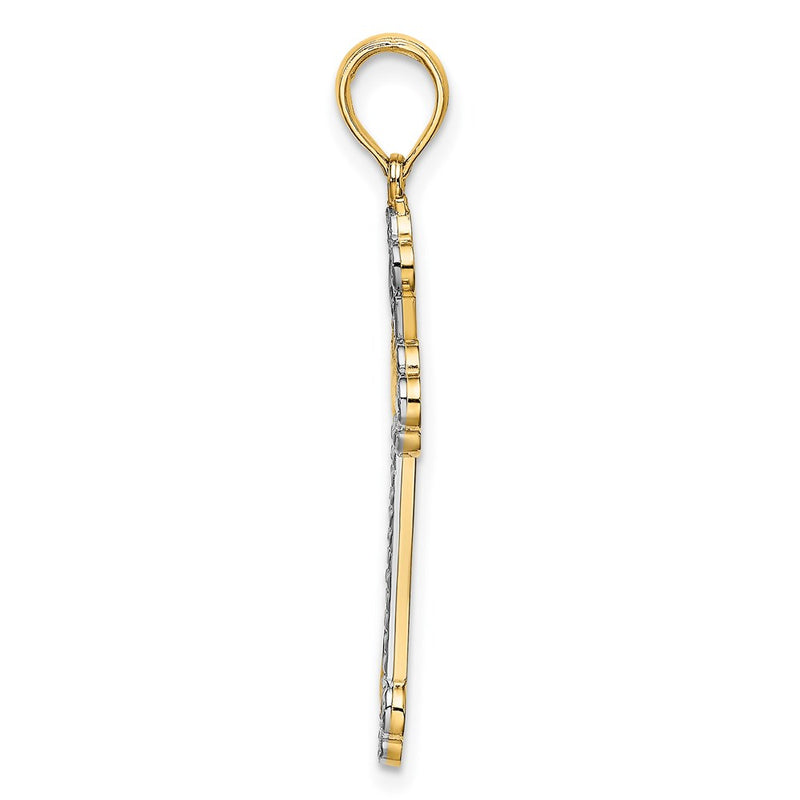 14k Yellow & Rhodium Gold W/ Rhodium D/C Reversible Cross Charm