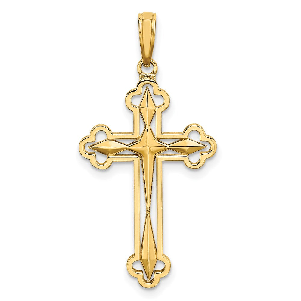 14k Yellow & Rhodium Gold W/ Rhodium D/C Reversible Cross Charm