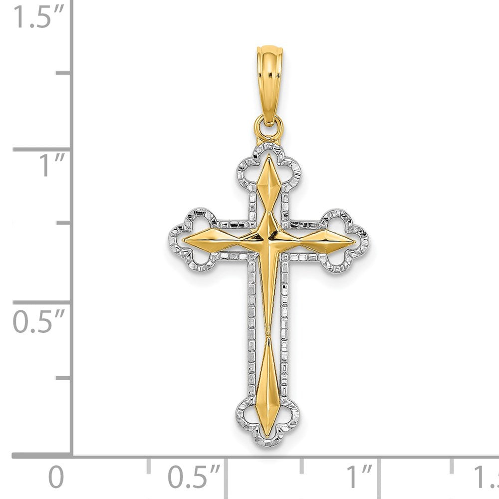 14k Yellow & Rhodium Gold W/ Rhodium D/C Reversible Cross Charm