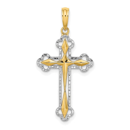 14k Yellow & Rhodium Gold W/ Rhodium D/C Reversible Cross Charm