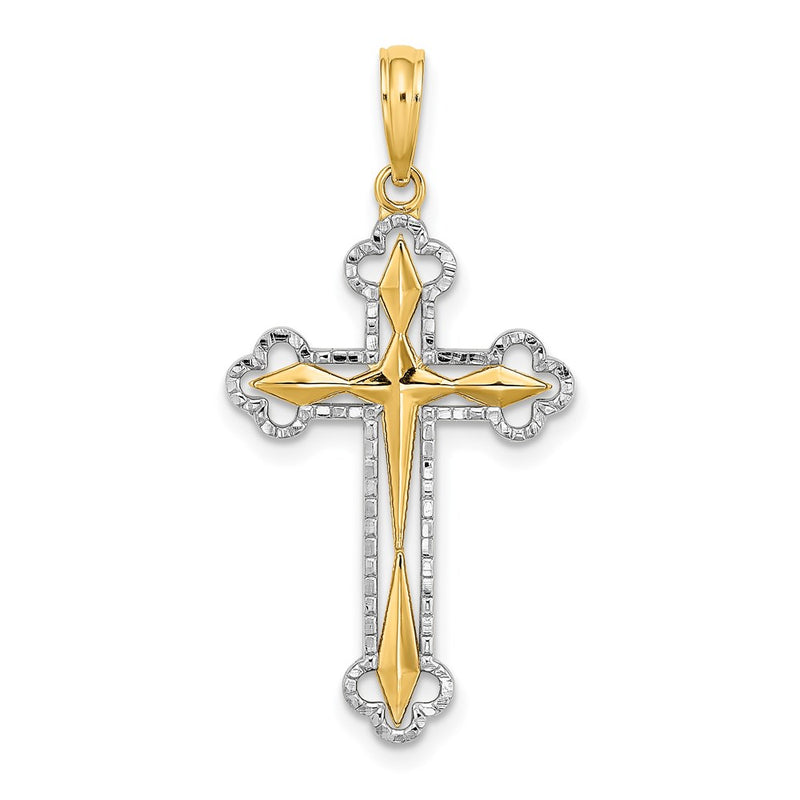 14k Yellow & Rhodium Gold W/ Rhodium D/C Reversible Cross Charm