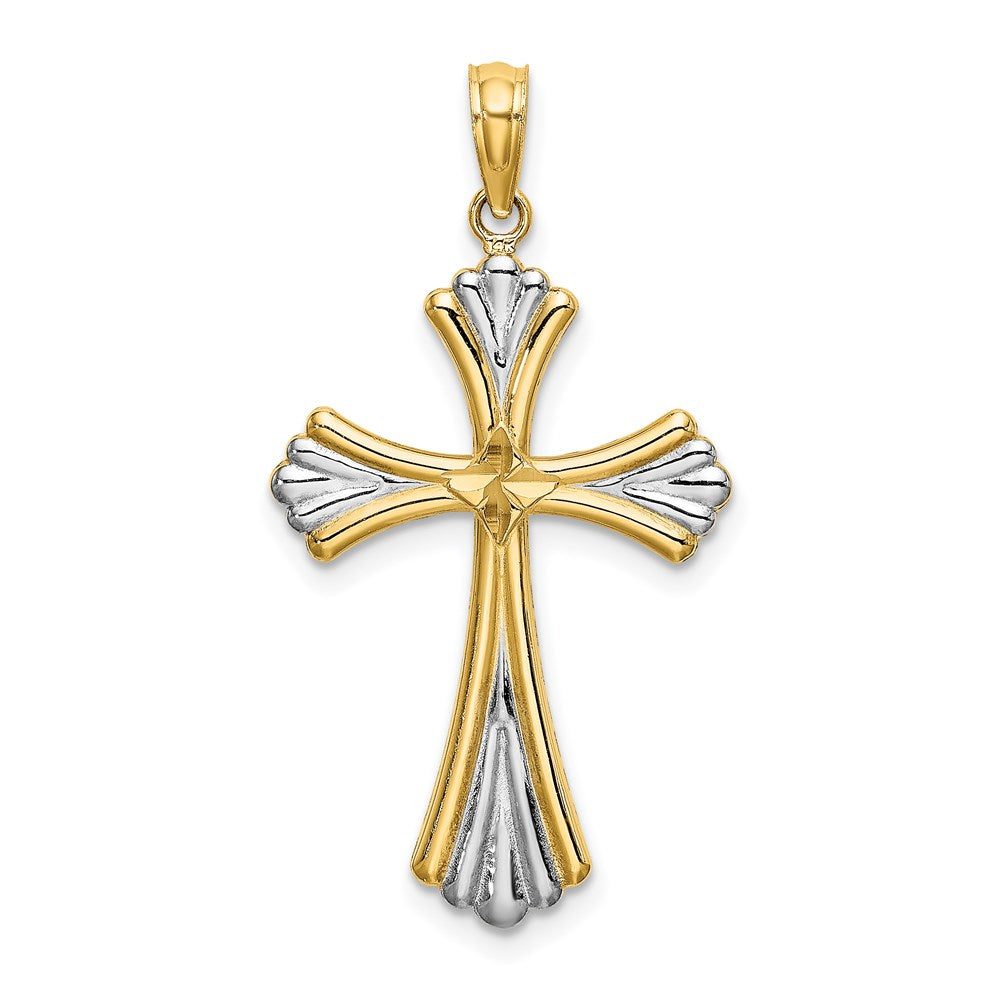 14k Yellow & Rhodium Gold w/Rhodium and D/C Reversible Cross Charm