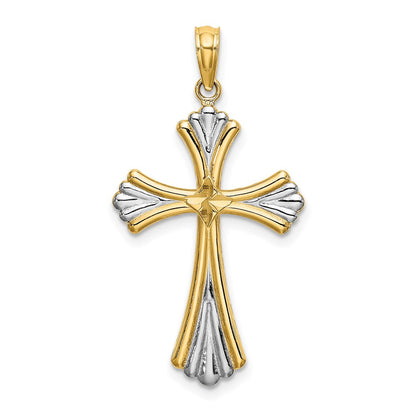 14k Yellow & Rhodium Gold w/Rhodium and D/C Reversible Cross Charm