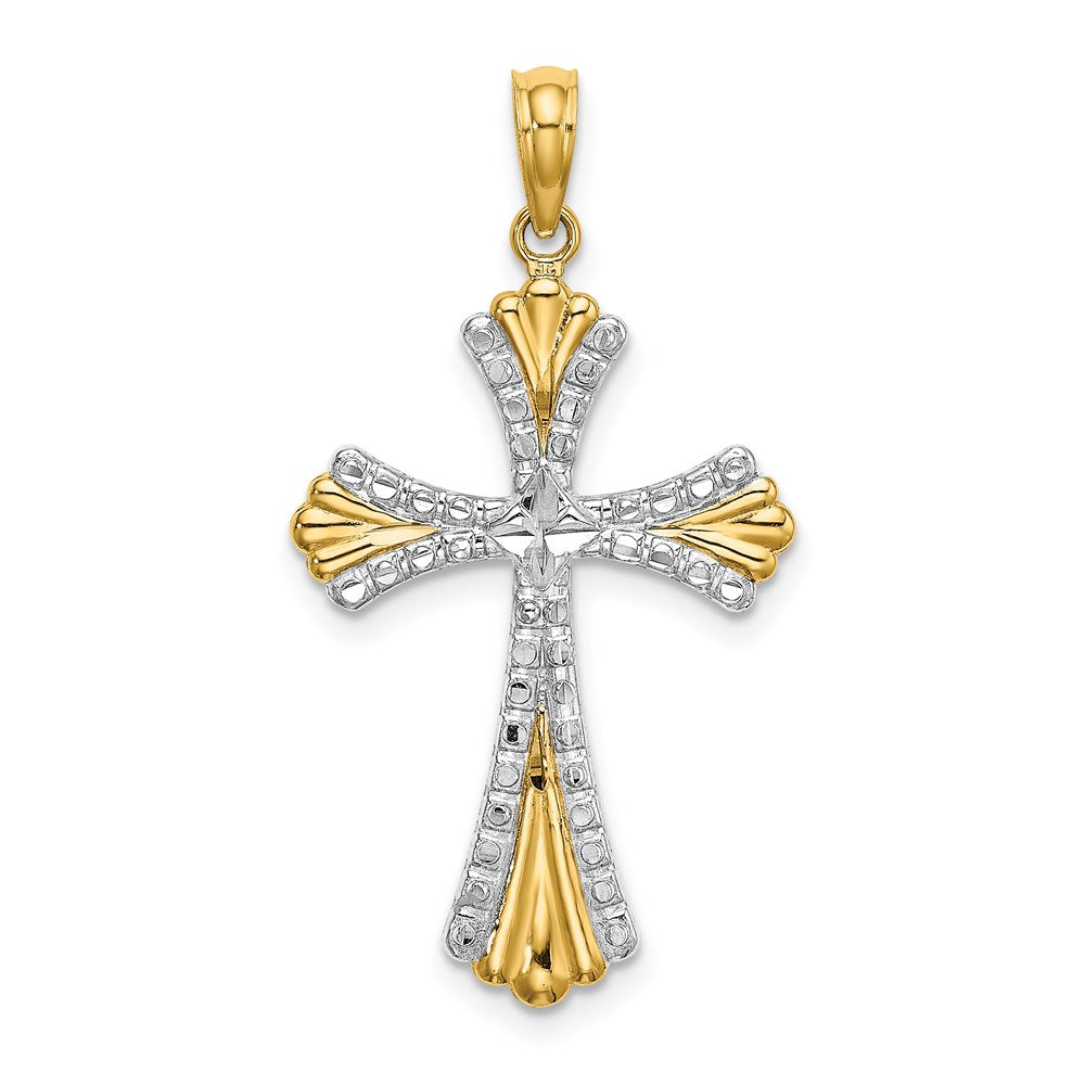 14k Yellow & Rhodium Gold w/Rhodium and D/C Reversible Cross Charm