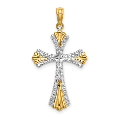 14k Yellow & Rhodium Gold w/Rhodium and D/C Reversible Cross Charm
