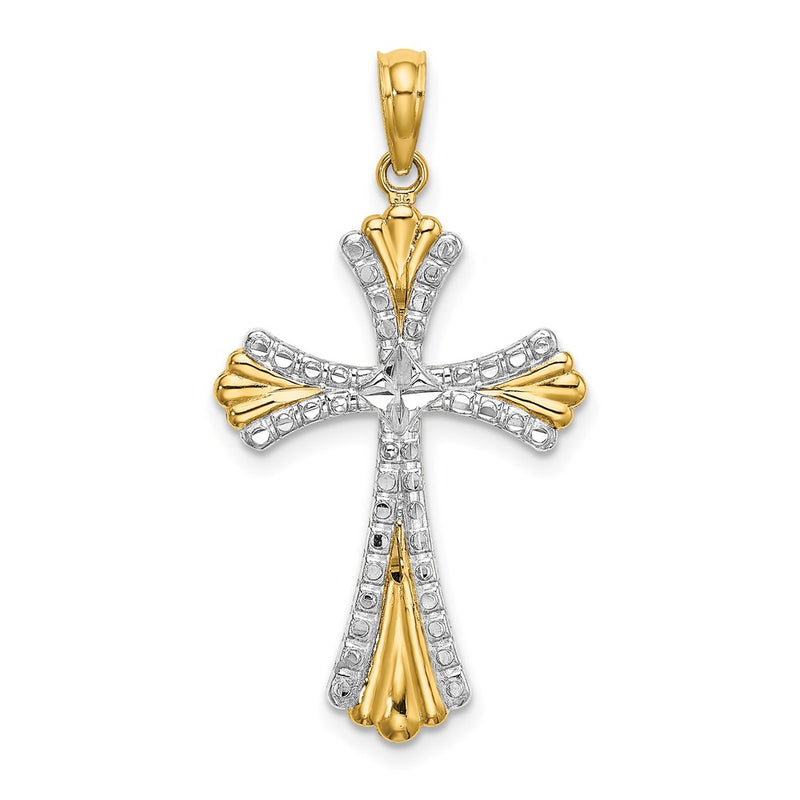 14k Yellow & Rhodium Gold w/Rhodium and D/C Reversible Cross Charm