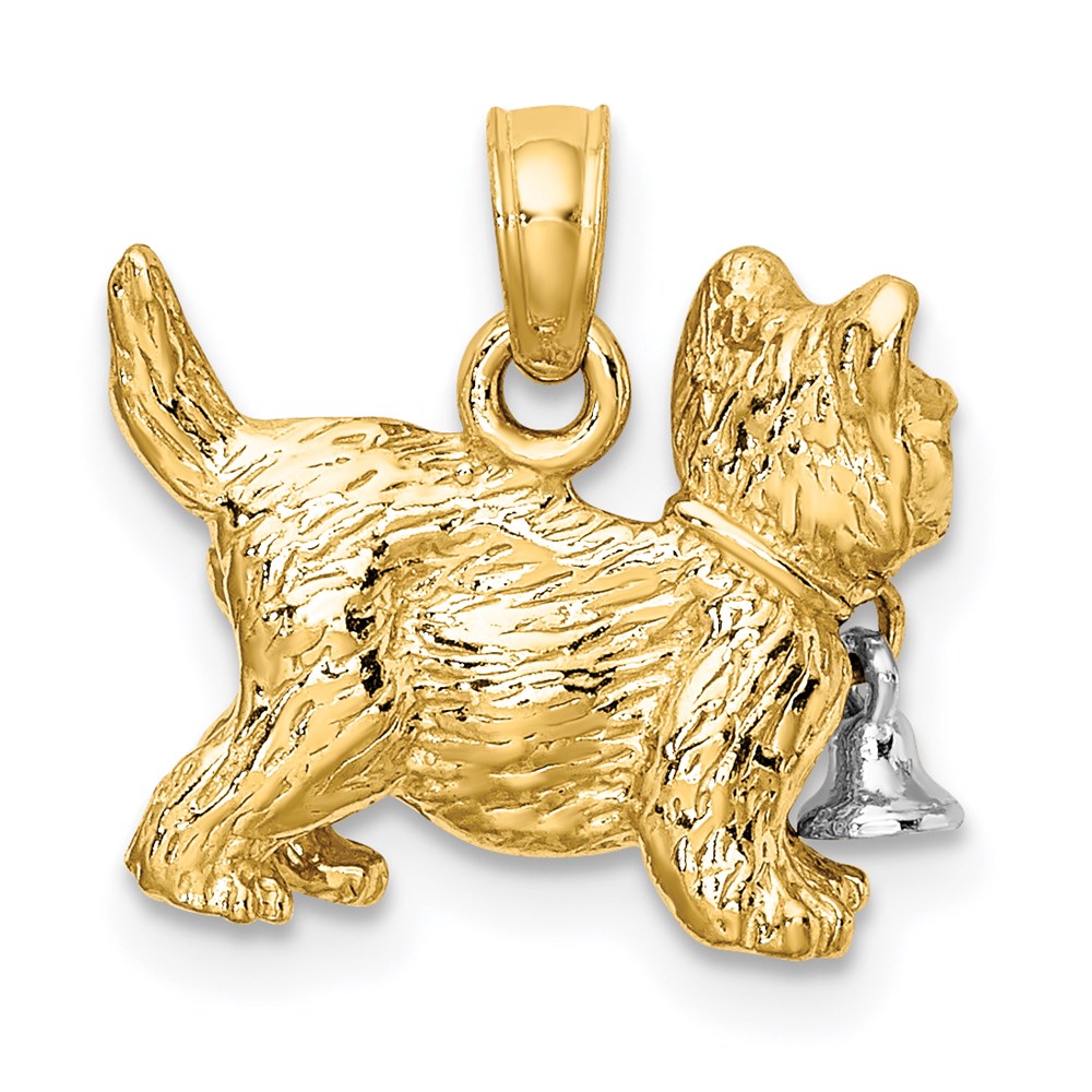 14k Two-tone Gold Two-tone Gold 3-D Cat w/ Dangling Bell Charm