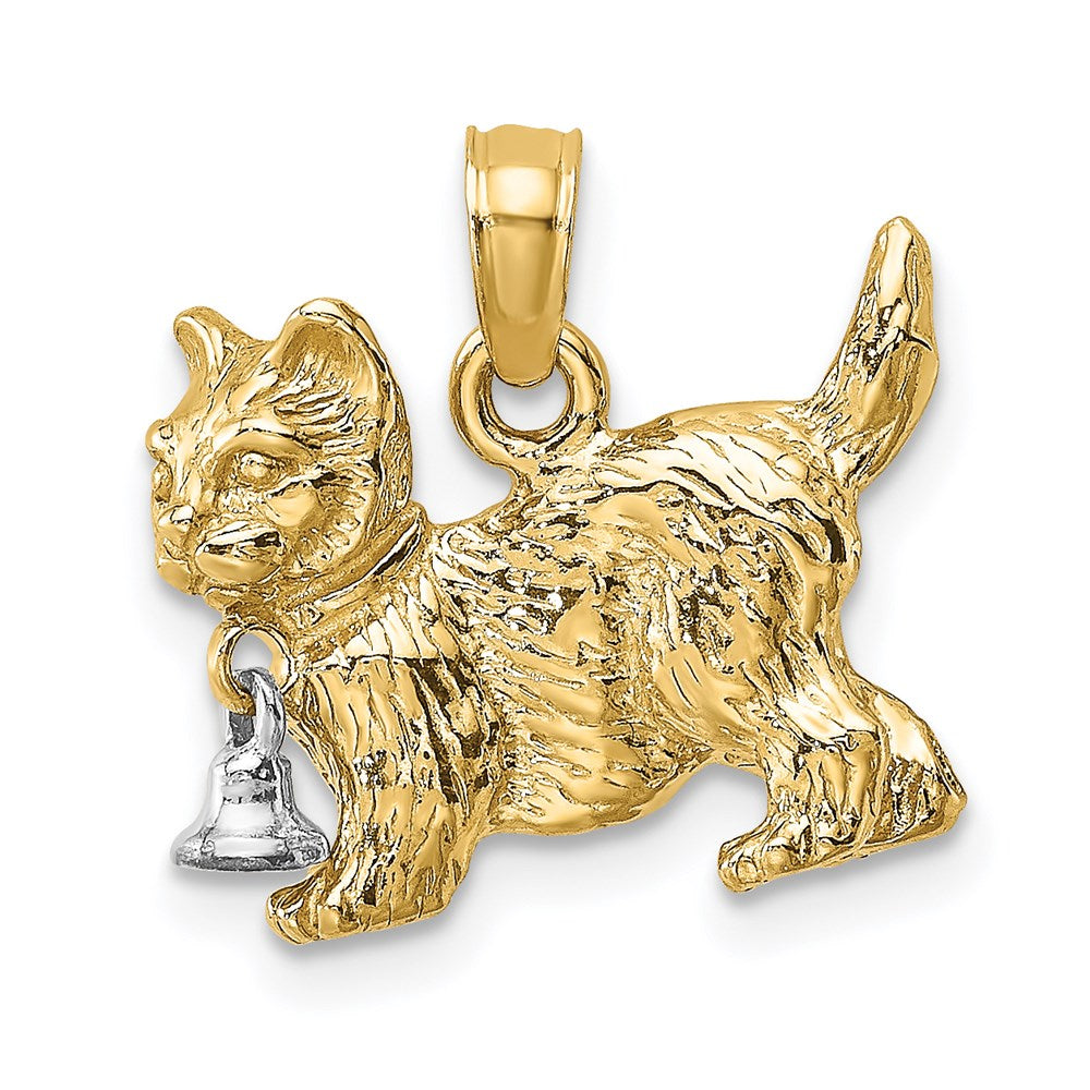 14k Two-tone Gold Two-tone Gold 3-D Cat w/ Dangling Bell Charm