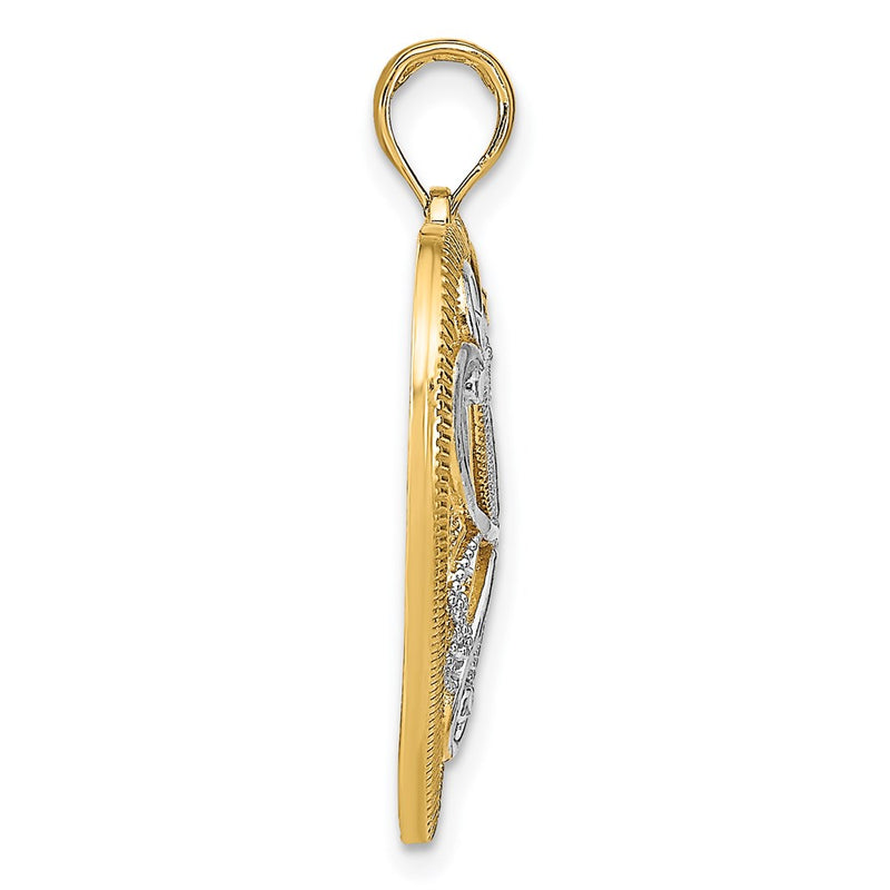 14k Yellow & Rhodium Gold w/Rhodium and Filigree Heart Charm