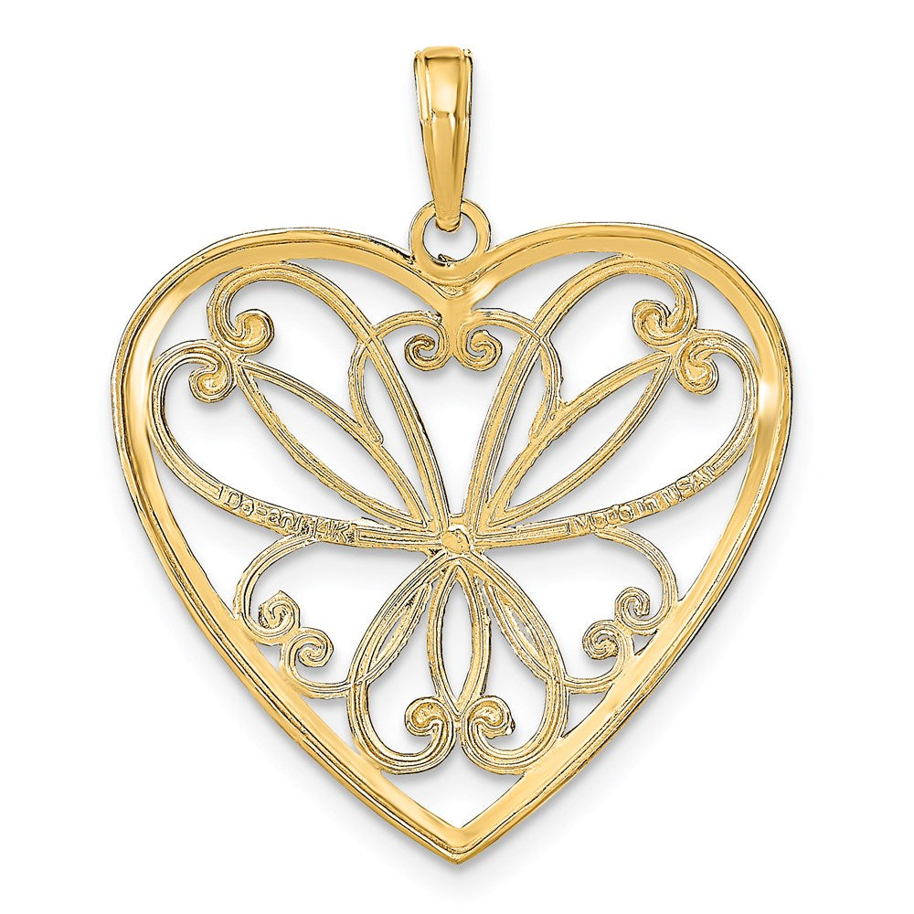14k Yellow & Rhodium Gold w/Rhodium and Filigree Heart Charm