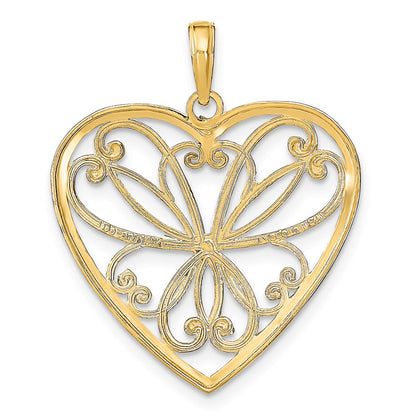 14k Yellow & Rhodium Gold w/Rhodium and Filigree Heart Charm